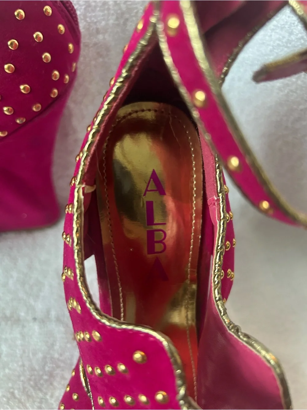 Alba Magenta Studded Wedge Heels with Ankle Strap